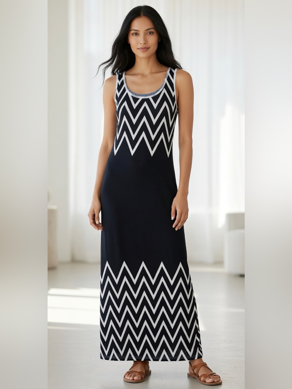 TRUE ROCK Black and White Zigzag Maxi Dress